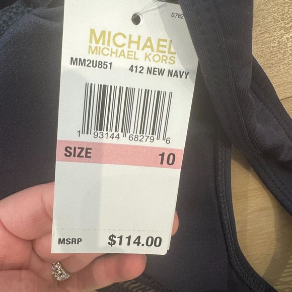 NWT* Michael Kors Cut-Out V-Neck One Piece Swim in Navy - Women's 10 - Picture 8 of 9